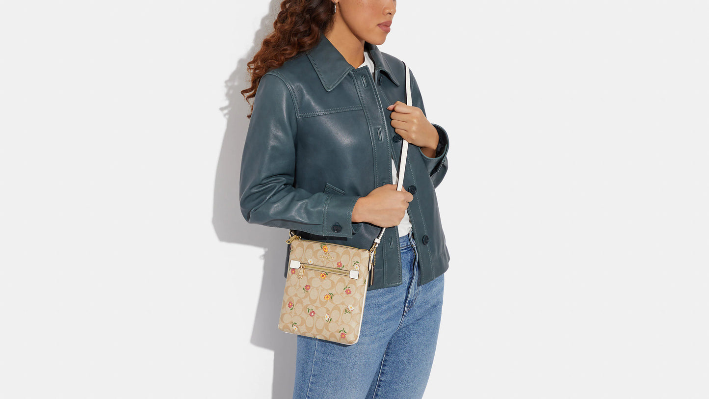 Mini Rowan File Bag In Signature Canvas With Nostalgic Ditsy Print